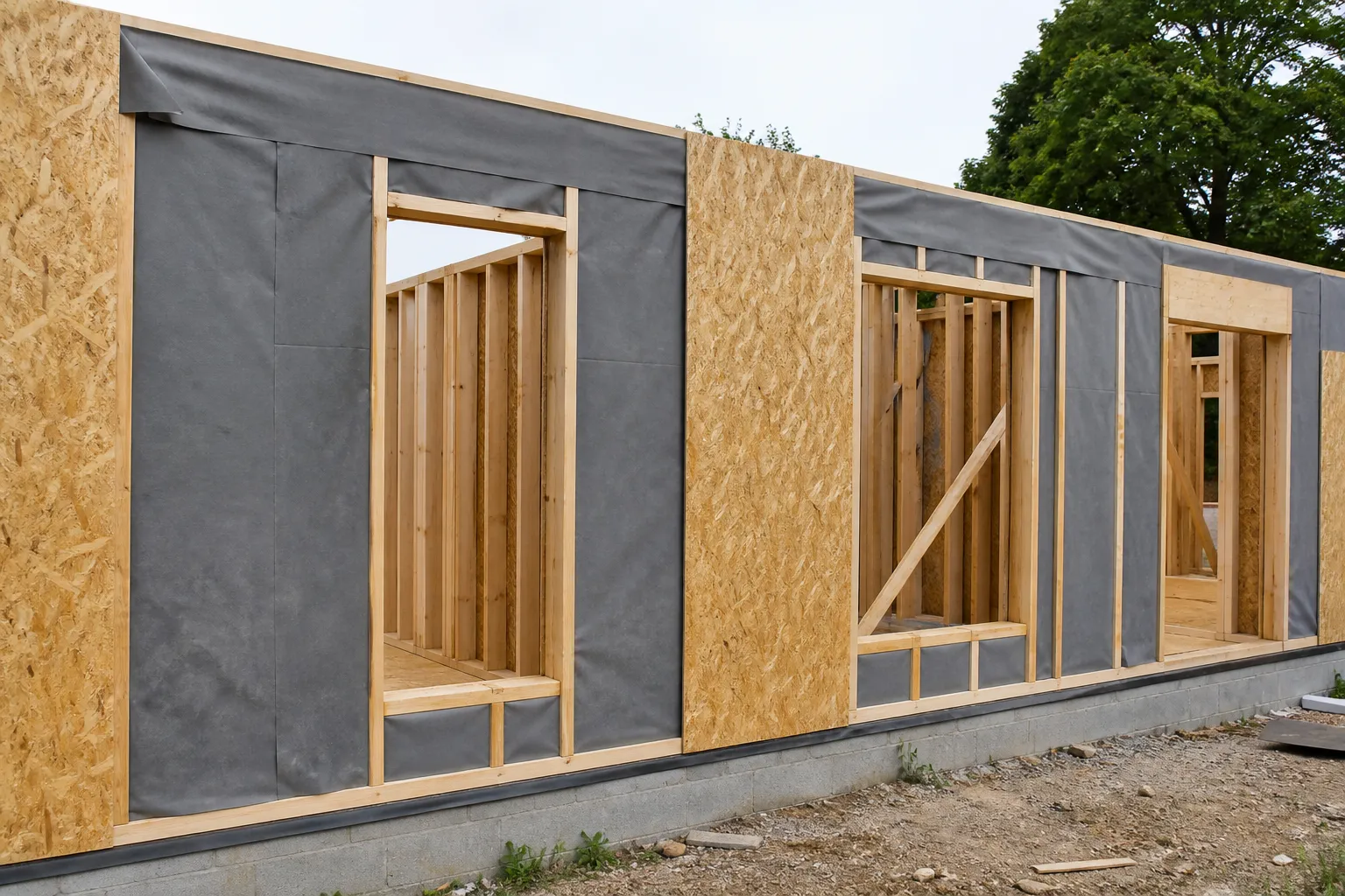 Structure en ossature bois en cours de construction