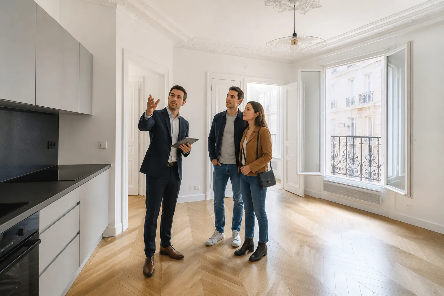 Appartement ancien entièrement rénové par un marchand de biens, visité par un acheteur et un expert