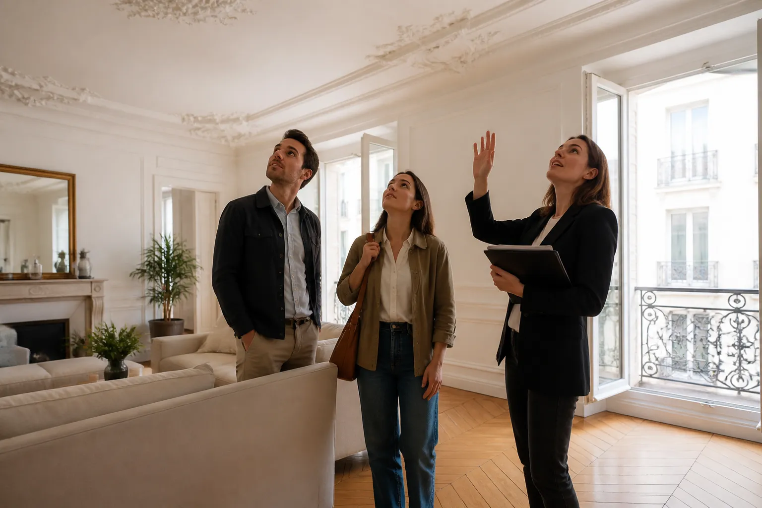Visite d'une maison à vendre par un couple