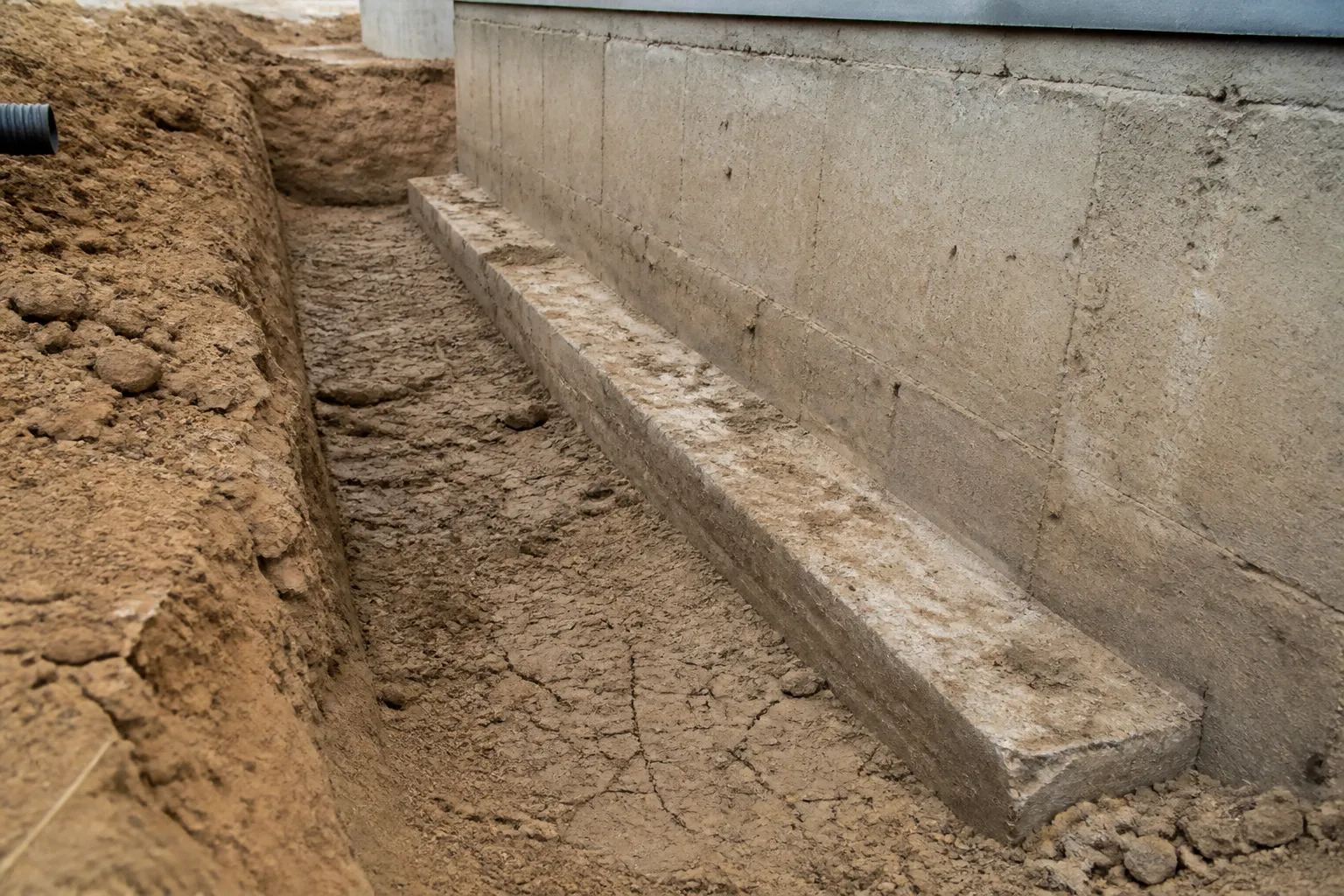 Fondation de maison sur sol argileux sec avec fissures de retrait