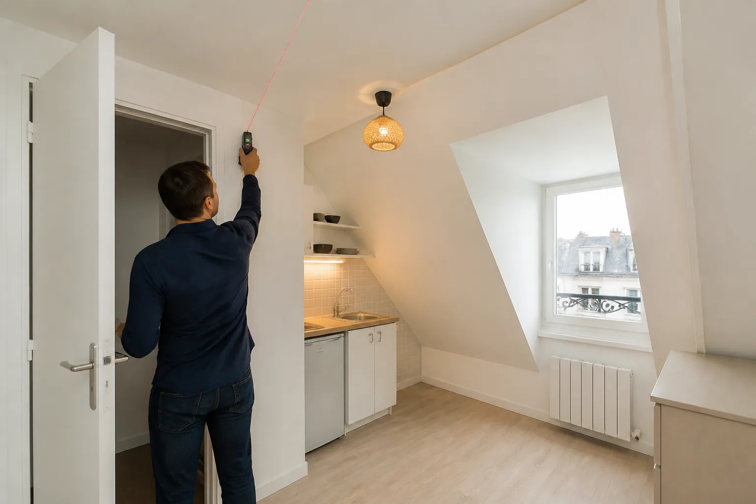 Chambre de service sous les toits aménagée en studio